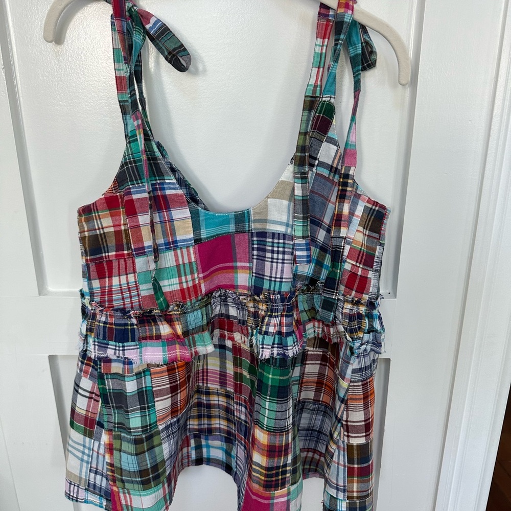 Pilcro Madras Plaid Tie Shoulder Top - Picture 5 of 8
